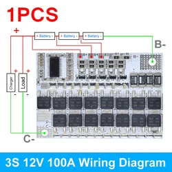 High-Capacity Lithium Battery Protection Circuit Board with Balancing Feature (1PCS 3S 12V 100A)