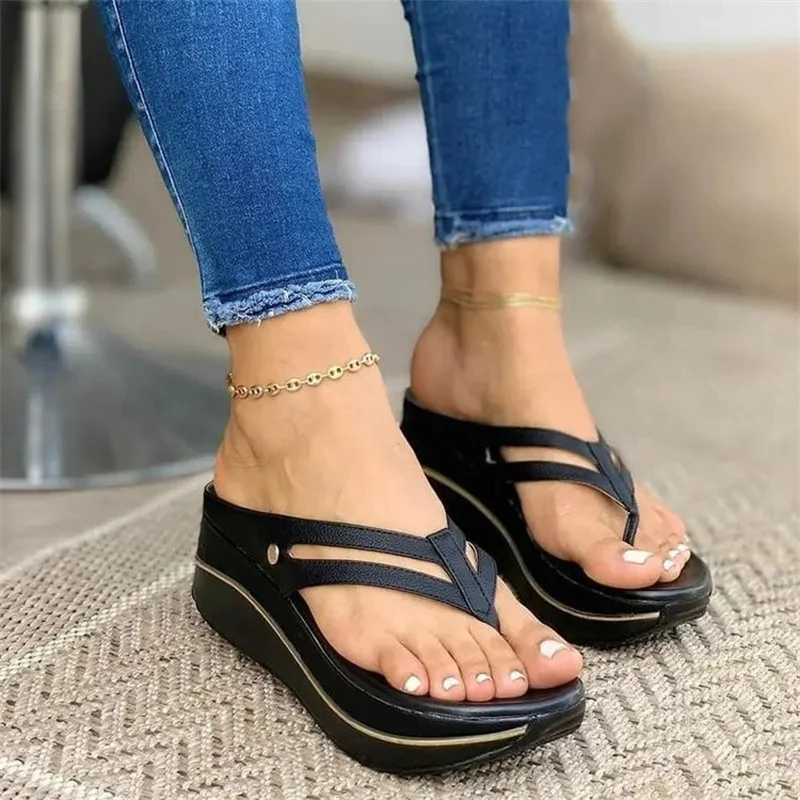 Women Wedges Slip Flip Flops Beach Sandals Shoes Indoor Outdoor Chunky  Sandals Sandalias   Mujeres 2023 New