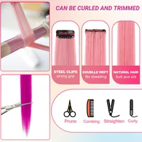 Extensions capillaires synthétiques à clips multicolores, postiches arc-en-ciel de 22 pouces pour filles, femmes et enfants, 1 5 11 pièces/lot 3