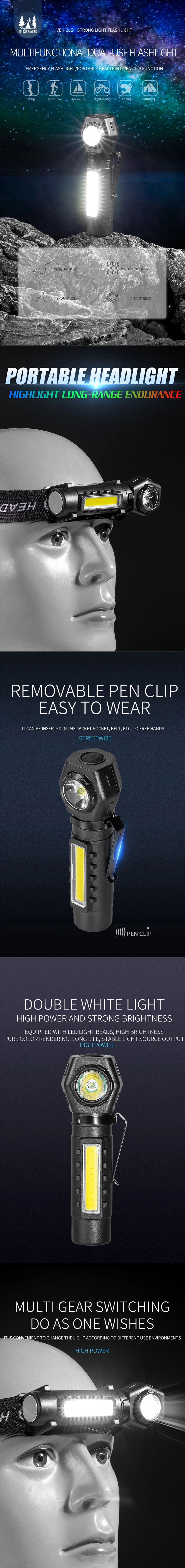 Description Picture 2 of itemOutdoor headlights long endurance strong light LED rechargeable mounted ultra bright magnetic pen holder dual purpose flashlight