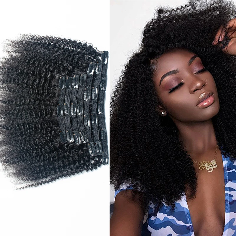 Afro Kinky Curly Clip ins Hair Extensions Human Hair7pcs /set 120g Full Head for Balck Wome Seamless PU Clip in Hair Skin Weft