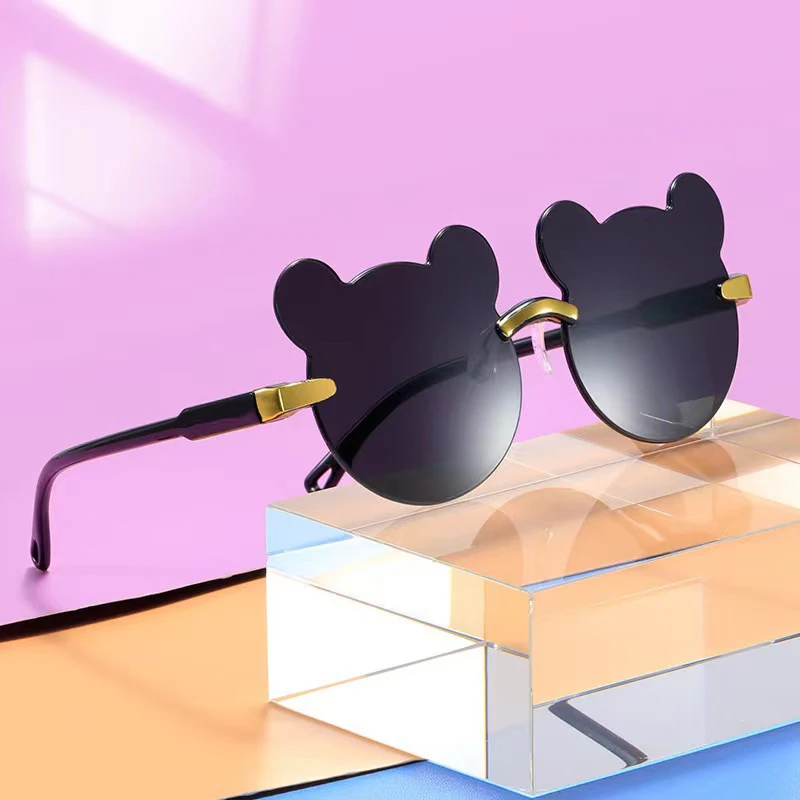 Kids Cartoon Bear Rimless Sunglasses UV400 Retro Round Glasses Outdoor Infant Eyewear Kids Sunglasses Children Sunglasses