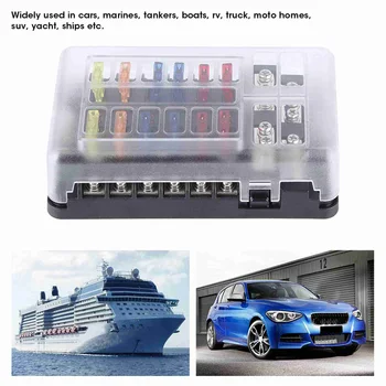 12 Way Fuse Box Block Fuse Holder 12 Way Blade W/LED Light Waterproof Block for Automotive Marine Yacht 1