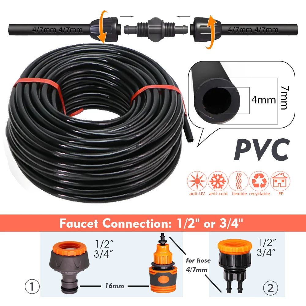50-5M 13cm Stake Sprinkler Watering System Garden 60W Power Self-Priming Pump Automatic Irrigation Equipment 1/4”Hose Drip Kits 3