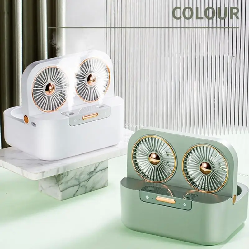 

Double Leaf Double Fan Desk Air Humidification Fan Desk Cooler Quiet Air Conditioner Fan Low Noise Dropship