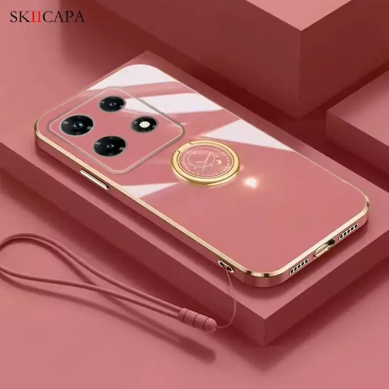 Plating Soft Silicone Ring Holder Case with Lens Protection and Lanyard