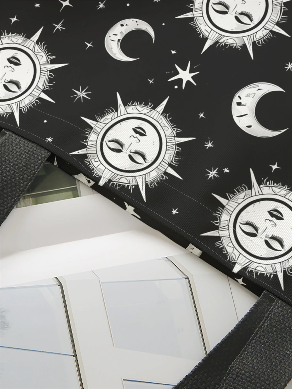 1pc,Sun Moon handbag, reusable fashionable handbag, multifunctional handbag, printed canvas shopping bag