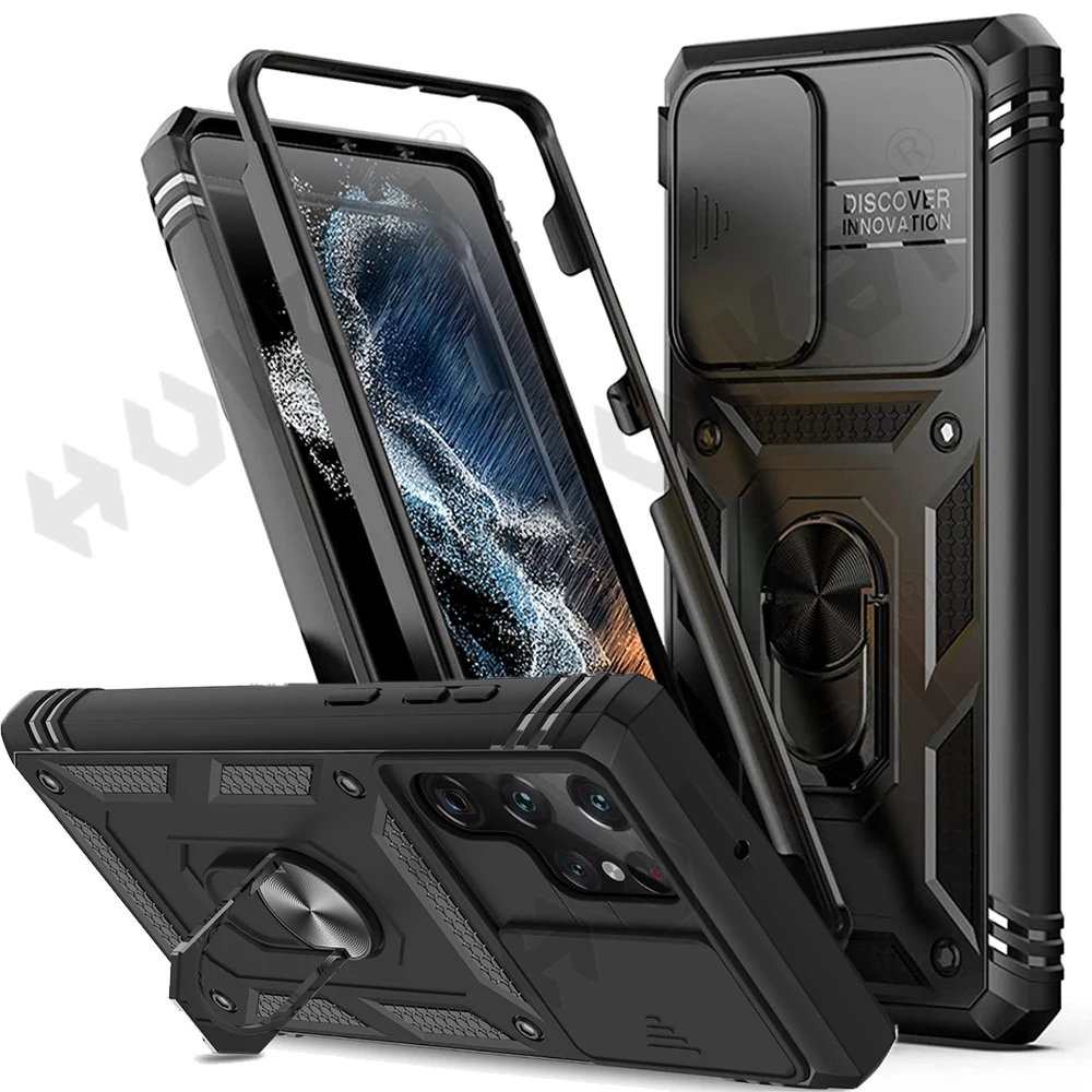 HUIKAI Case For Samsung S22 S21 FE Ultra Plus A52 A51 A32 5G Heavy Duty with Camera 360 Degree Rotate Kickstand Shockproof Cover