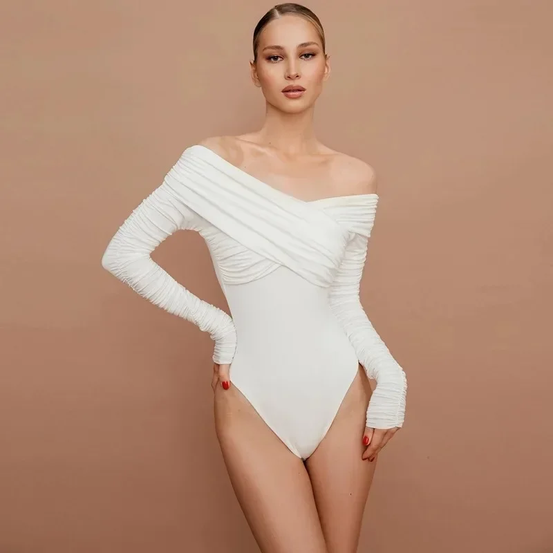 high-quality-women's-solid-color-strapless-top-drawstring-pleated-sexy-temperament-shaping-bodysuit-swimsuit-women-bikinis