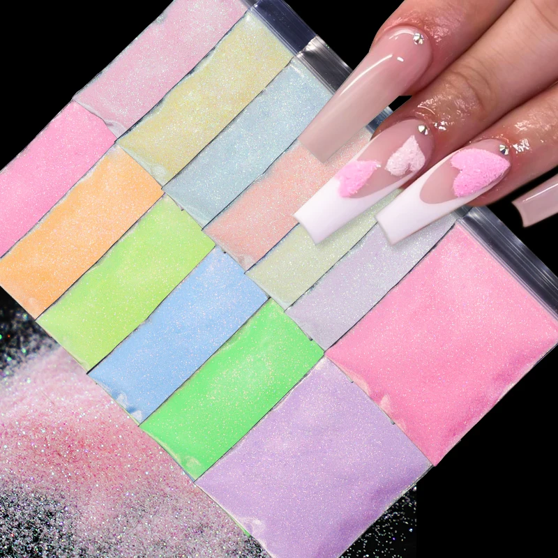 Nail Glitter 10g/bag Shining Sugar Colorful Powder Candy Coat Effect White Black Pigment Dust Nails Art Decorations DIY Supplies