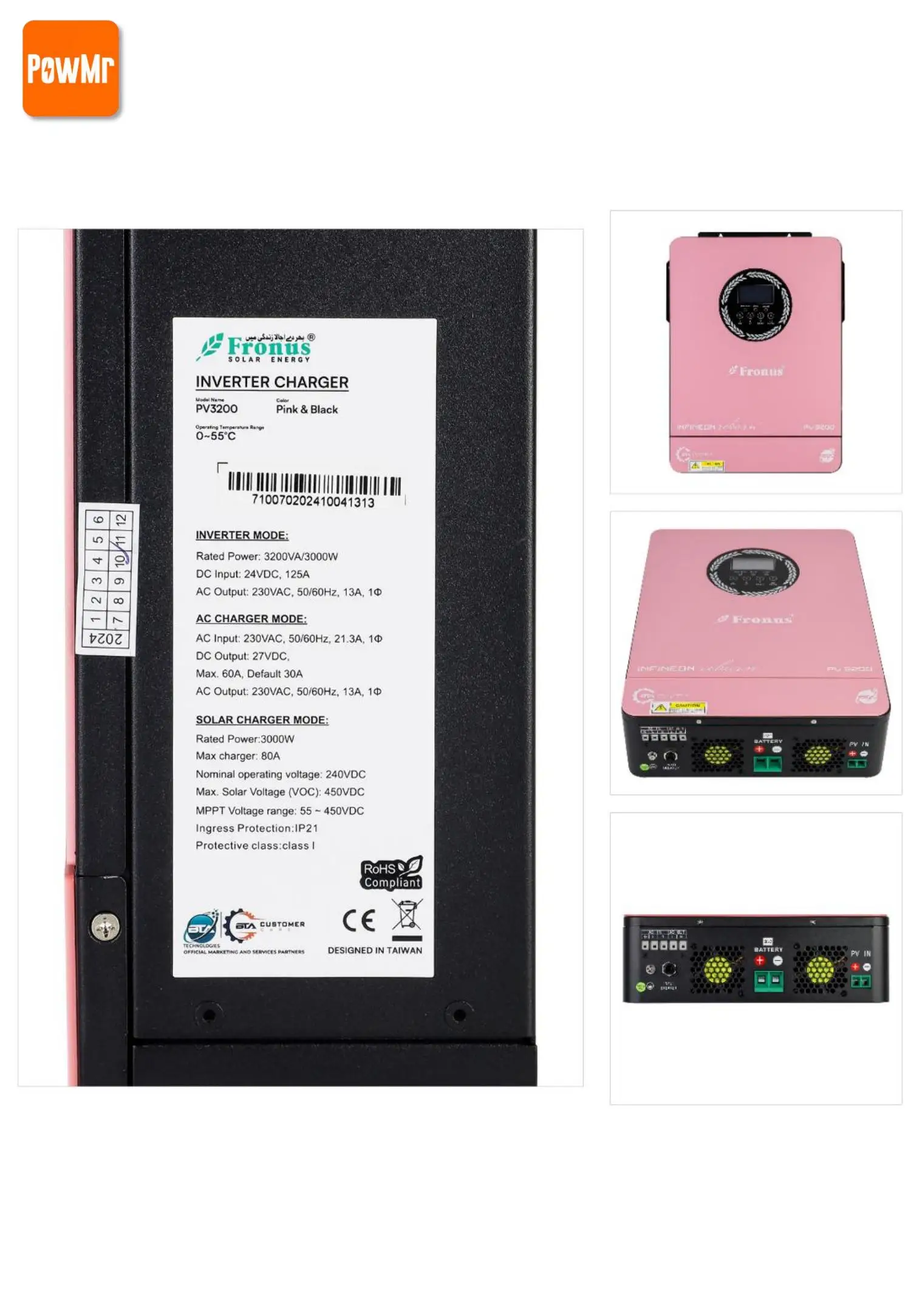 Solar Inverter PowMr 1800W 3000W Hybrid Solar Inverter 12V 24V 230V Off Grid Pure Sine Inverter with MPPT 60A Solar Battery Charger