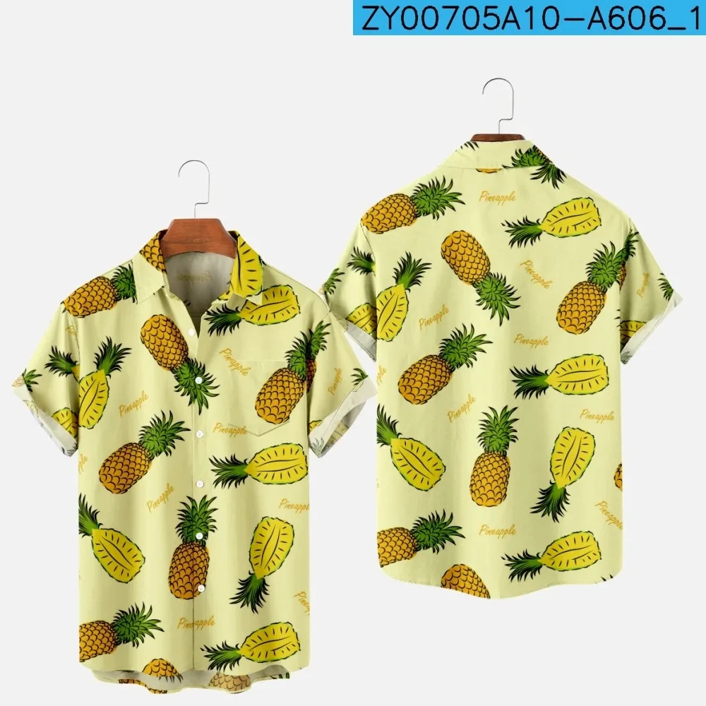 Blouses 3D Print Fruit Pineapple Shirt Man Casual Fashion Short Sleeves Shirts Button Lapel Streetwear Oversized Beach Clothes 4