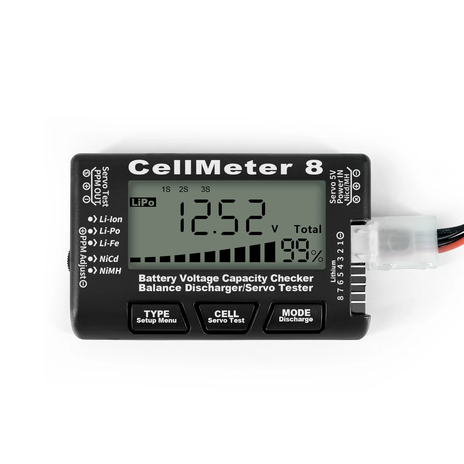 CellMeter 8 Vérificateur Batterie LiPo 2-8S Servo Tester RC