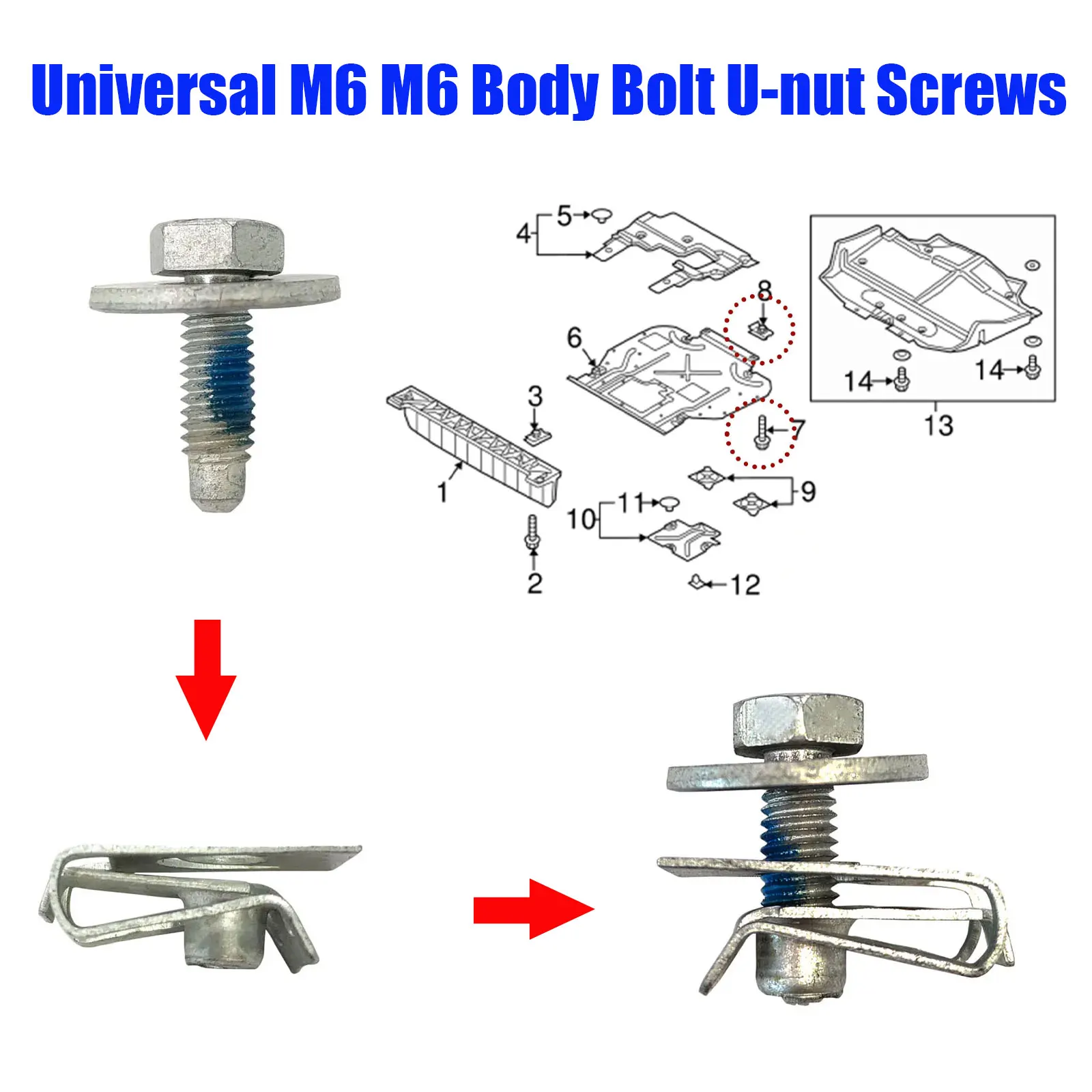 Engine Cover Undertray Clips M6 Body Bolt U-nut Screws Retainer Splash Shield Guard For Opel Vauxhall Vivaro Renault Fiat Nissan auto fasteners auto accessories