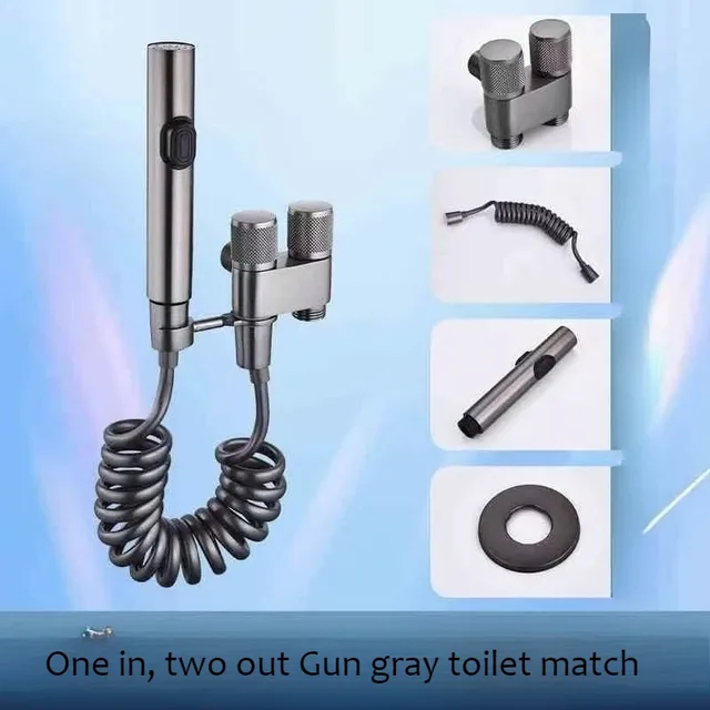 ชุดปืนฉีดชำระและวาล์วปรับมุม 3-in-1 - เครื่องทำความสะอาดโถสุขภัณฑ์แรงดันสูง พร้อมก๊อกน้ำแบบ 1 เข้า 2 ออก โครงสร้างทองแดงทั้งหมด 1