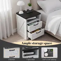 Modern Farmhouse Bedside Table, Charging Station Nightstand, 2-Drawer Industrial White End Table For Bedroom Living Room 4