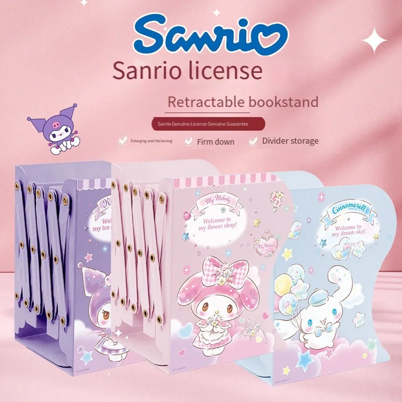Sanrio Kuromi Cartoon Retractable Metal Book Stand Desktop Student Folding Melody Bookshelf Simple Book Storage with Partition