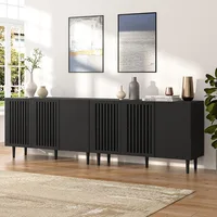 Modern Storage Cabinet, 94.4" Buffet Cabinet with 3 DIY Doors and Adjustable Shelf, Sideboard Coffee Bar Cabinet with Solid Wood 1