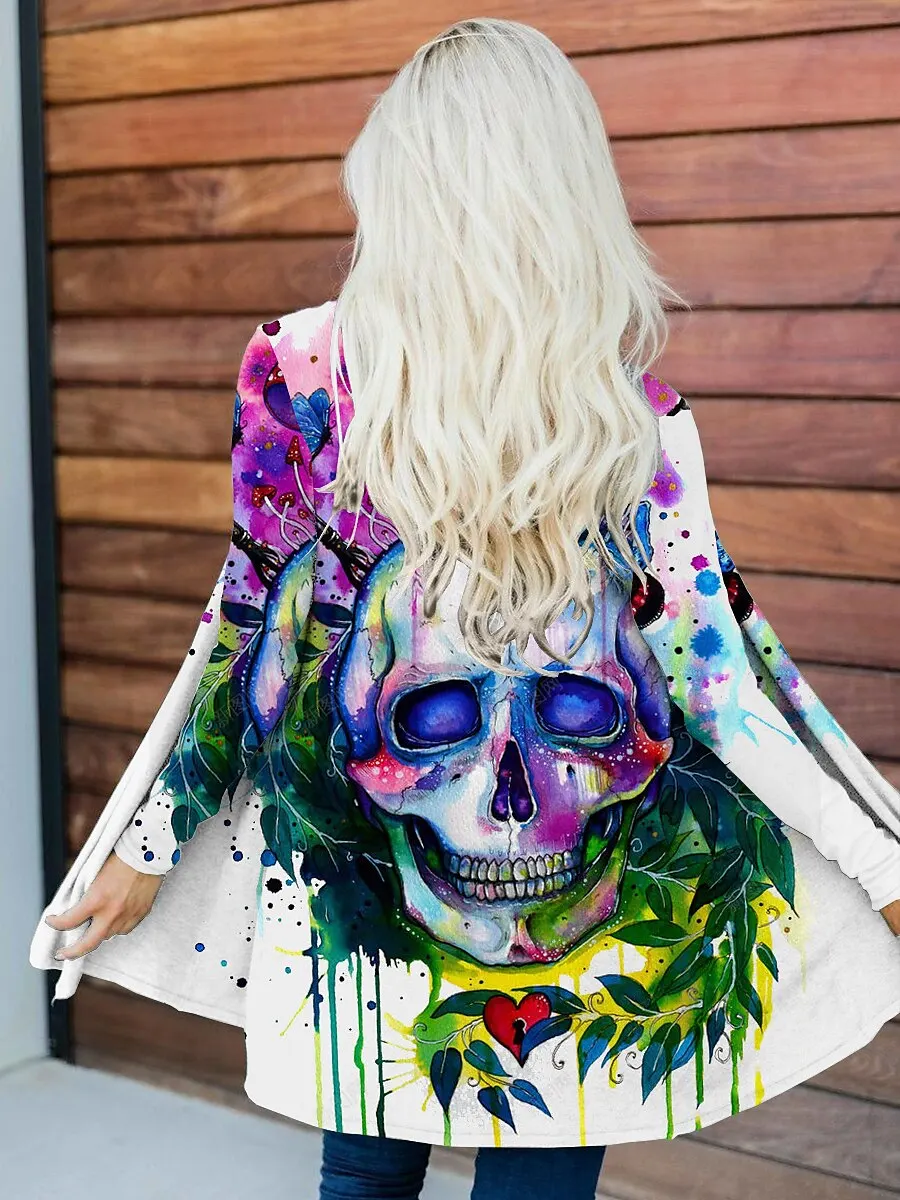 

Women's Casual Jacket Halloween Skeleton Party Costume Print Cardigan Skull Windproof Fashion Loose Fit Outerwear