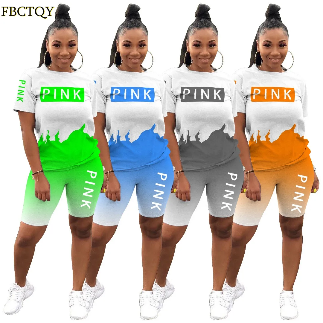 

Summer Biker Shorts Set Tie dye Tshirt and bodycon pants Two Piece Set pink Print Plus Size Women clothes tracksuits summer 2022
