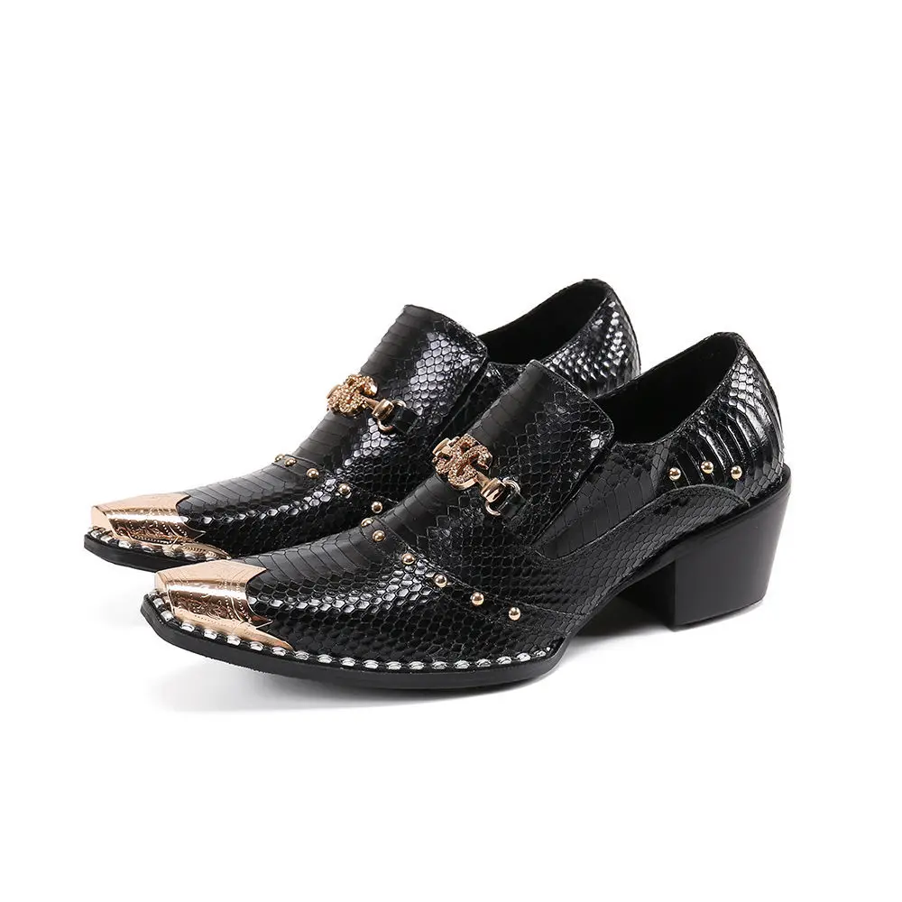 New Men 's Business Casual Leather Snake Scale Pointed High Heel Trend Hair Stylist Leather Shoes