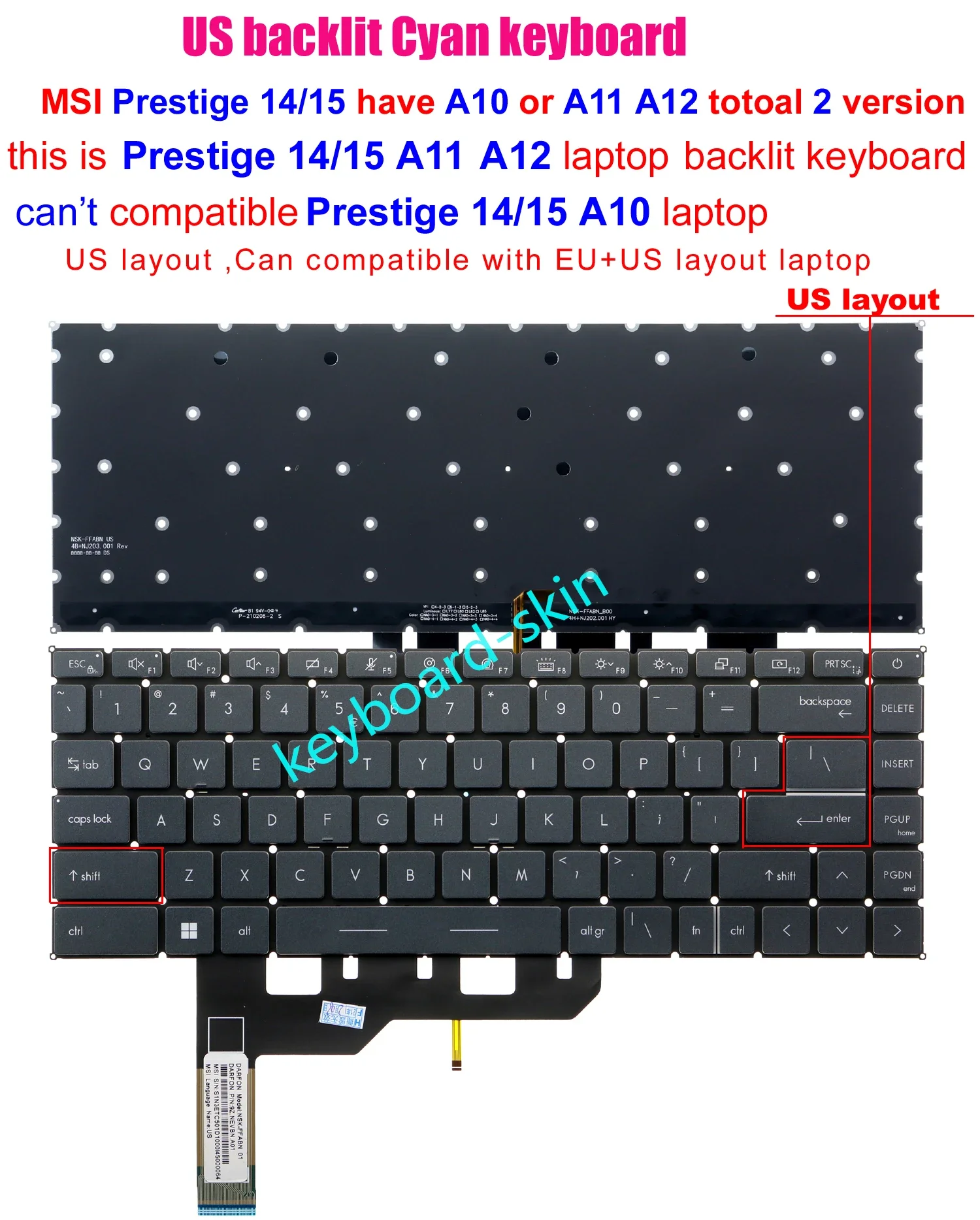 Teclado Retroiluminado Eua para Msi Prestige 15 A11 A12 A11sc A11mo A11uc A11ud A11scx A11scx A11scs A11sb Ms16s6 Portátil Novo