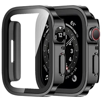 Verre + étui pour Apple Watch 9 8 7 6 5 4 SE 45mm 41mm 44mm 40mm, housse de protection d'écran à bord droit, série iWatch Ultra 49mm 1