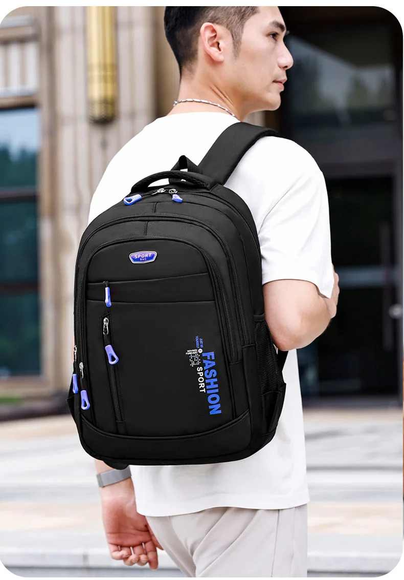 Farbblock-Rucksack mit großer Kapazität, Reise-Laptop-Rucksack, Business-Männer, lässige Mode, High School, doppelte Umhängetaschen – Detail 19