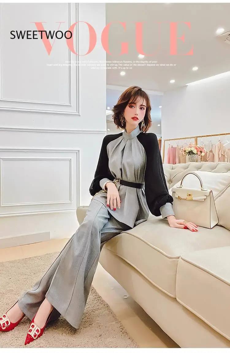 Custom Spring Clothes 2022 New Women's Elegant Korean Version Fashion Professional Two-Piece Suit Shirt Wide-Leg Pants Tide Chic