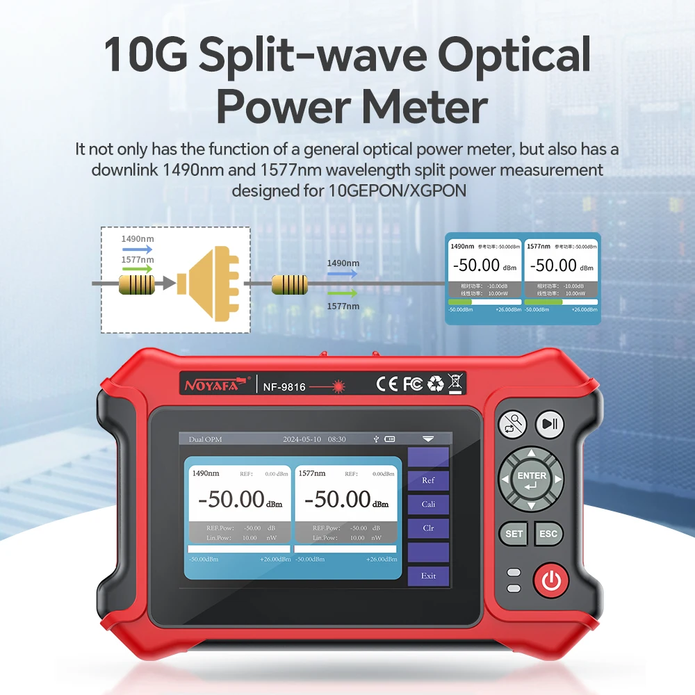 NOYAFA Mini OTDR Optic Reflectometer Active Fiber Live Tester 1310/1550nm 26dB VFL OLS OPM LED Event Map Ethernet Cable Tester