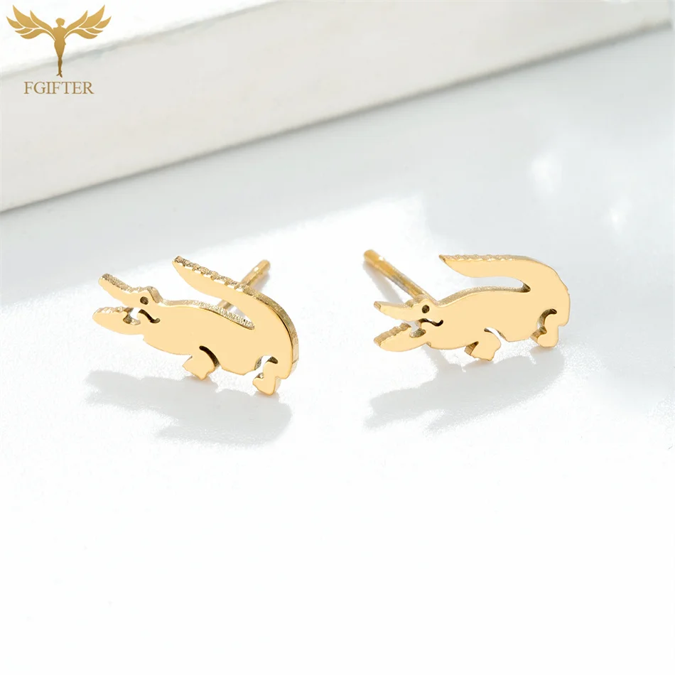 12 Pairs Stainless Steel Stud Earrings Set Punk Animal Crocodile Earrings  For Women Girls Goth Jewelry Accessories Wholesale 4
