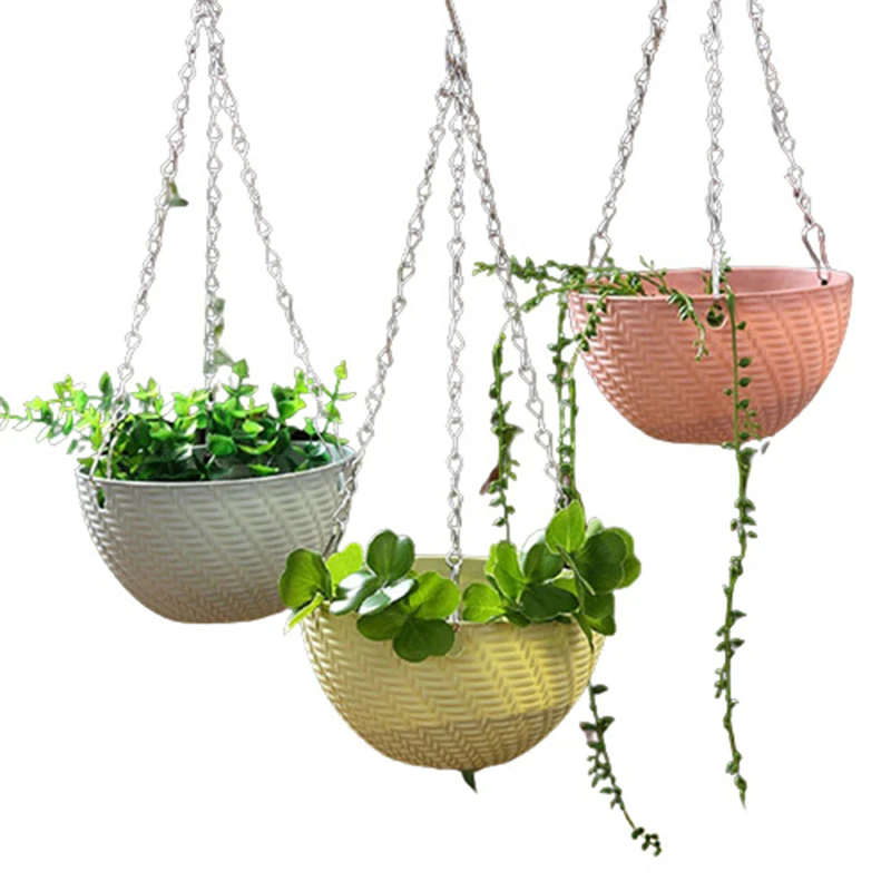 Flower Pot 40cm Imitation Rattan Hanging Basket Chain With 3 Hooks Basin Hydroponic Plants Plant Grow Basin Home Garden Decor