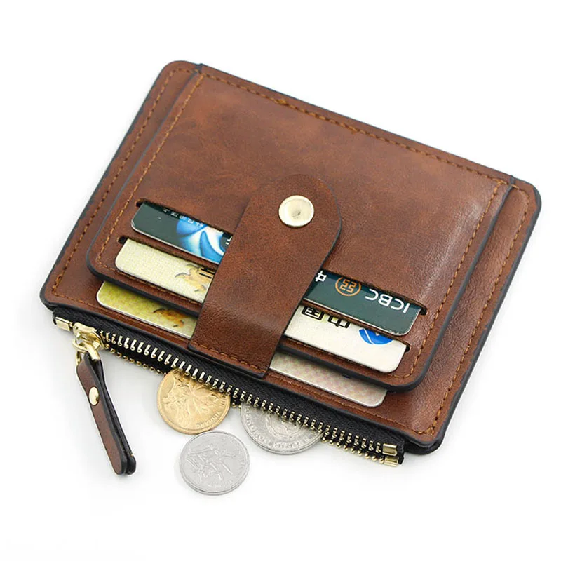 Brown MENS LEATHER SLIM ZIPPER CLUTCH WRISTLET PURSE CLUTCH BAGs FOR M