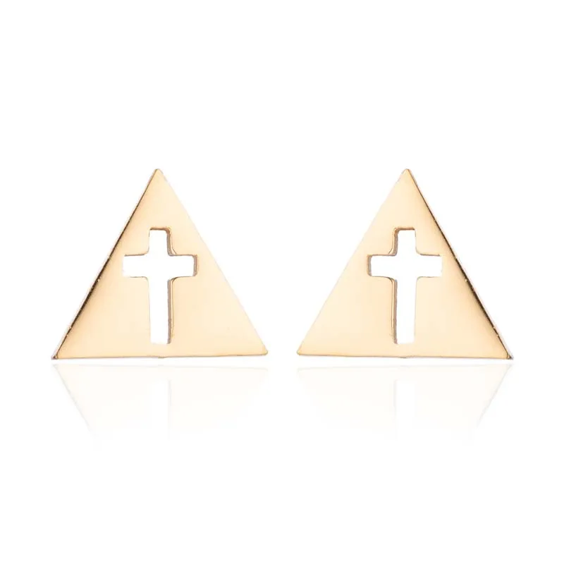 Shuangshuo Punk Cross Stainless Steel Stud Earrings