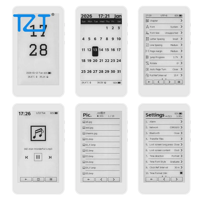 TZT HamGeek M3 휴대용 전자책 리더기 3.7인치 터치스크린 전자종이 10단계 조절 가능한 백라이트 시계 전자잉크 디스플레이