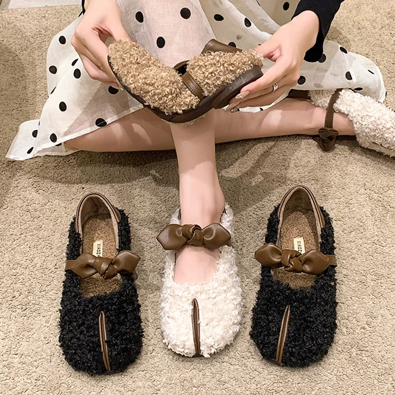 

Женские повседневные кроссовки-лоферы, осенние женские меховые Мокасины с закрытым носком, Новинка для отдыха, однотонные, на шнуровке, без застежек