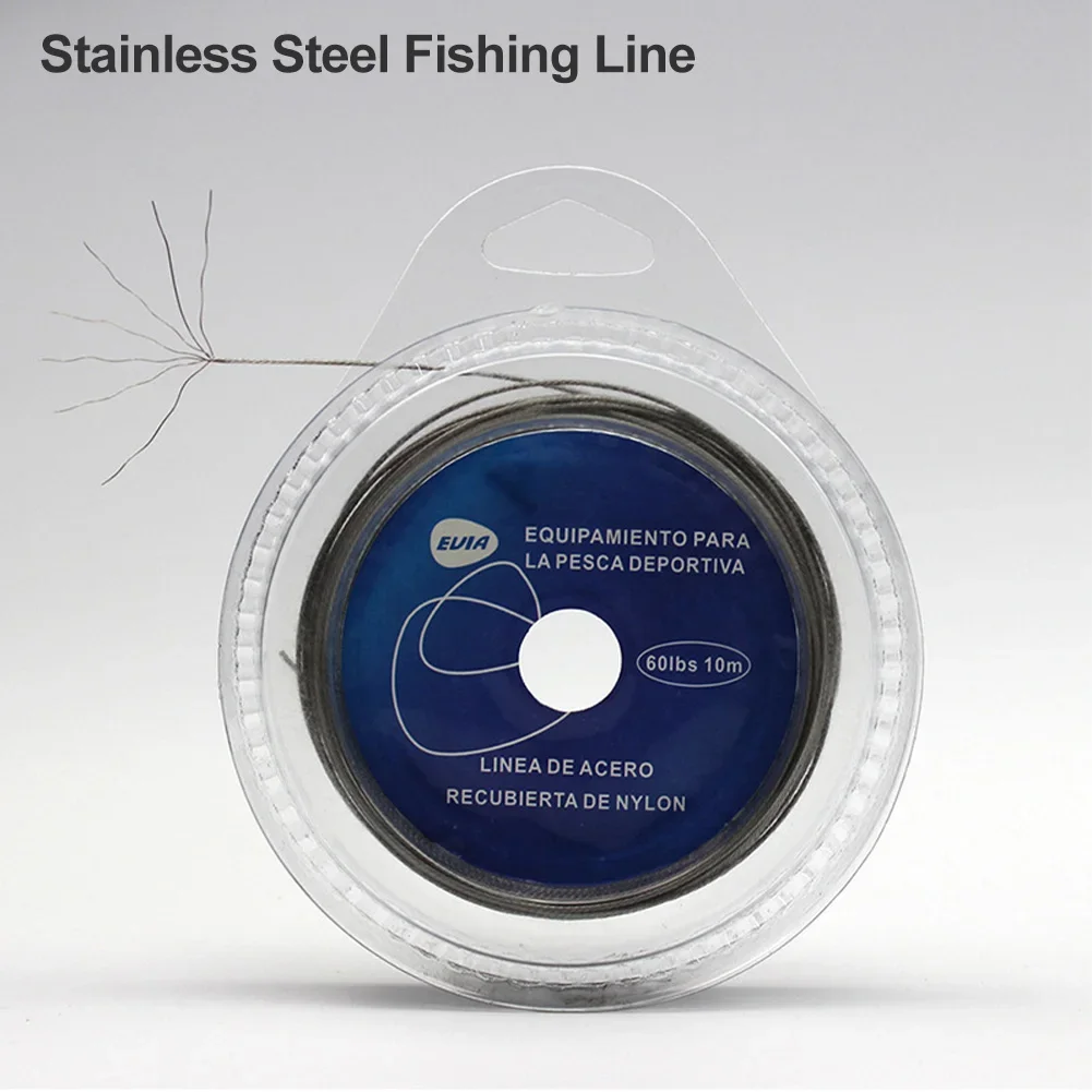 High Strength Fishing Wire 7 Strands of Steel Line Surface Cover with Nylon 10m Woven Clip Connector 10-200 Lbs