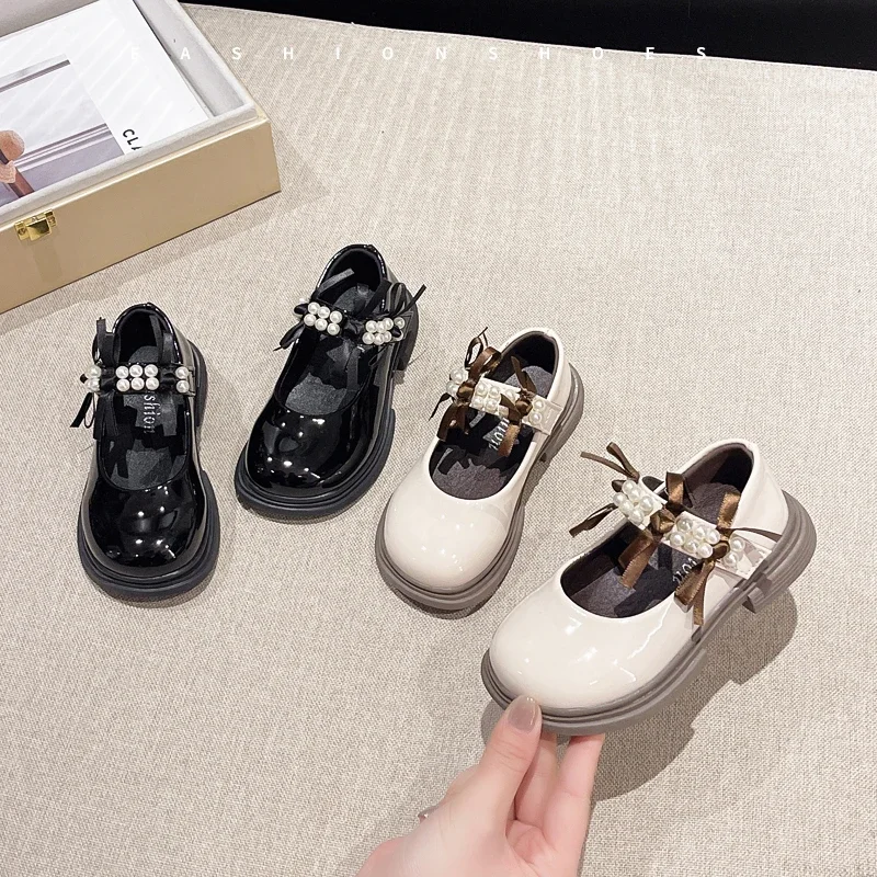 Girls Leather Mary Jane Shoes Glossy Princess Dress