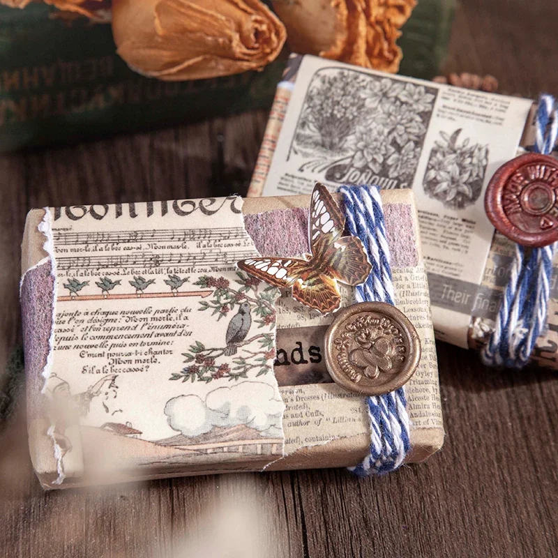 50Pcs Newspaper Floral Vintage Washi Stickers Junk Journal Ephemera Retro Label Album Aesthetic Sticker Scrapbooking Meterial