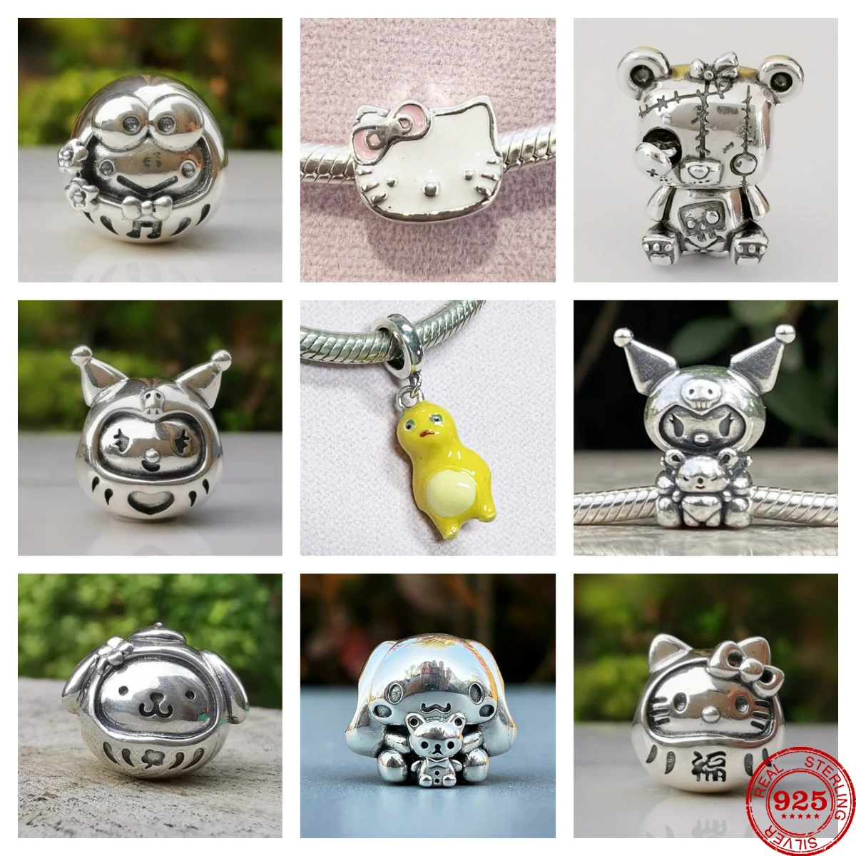 

2023 New Fashion 925 Sterling Silver Cartoon Bear Cat Dangle Charm Bead Pandent Fit Original Bracelet DIY Women Jewelry