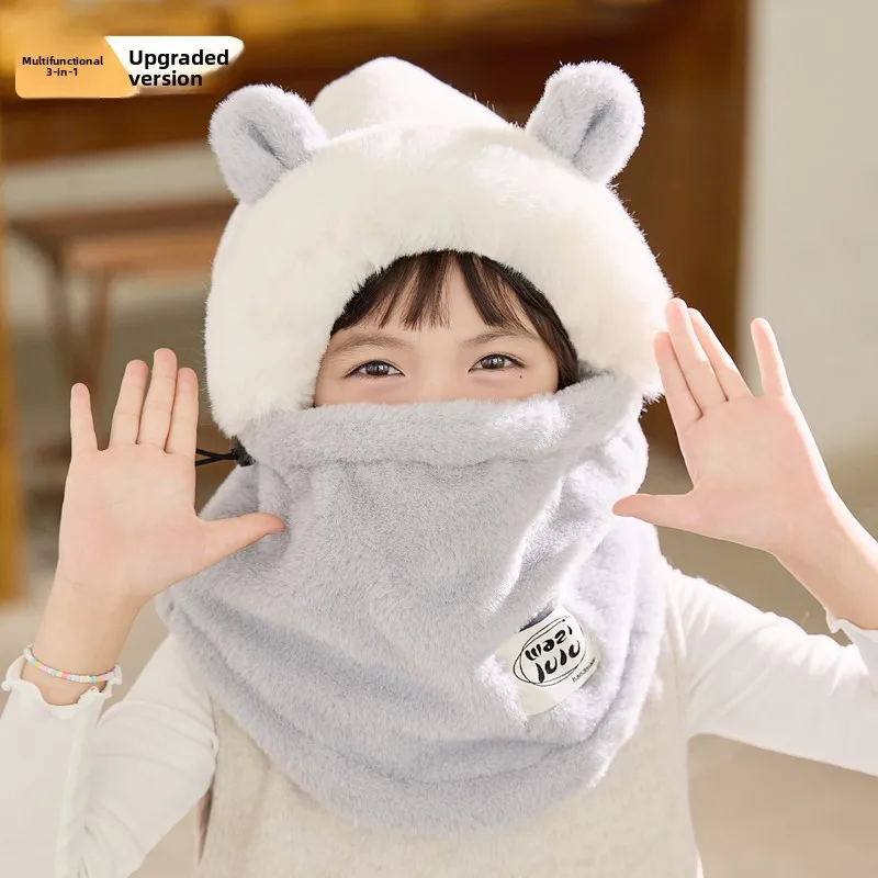 Kids' earflap beanie - grey [thick plush & helmet compatible]