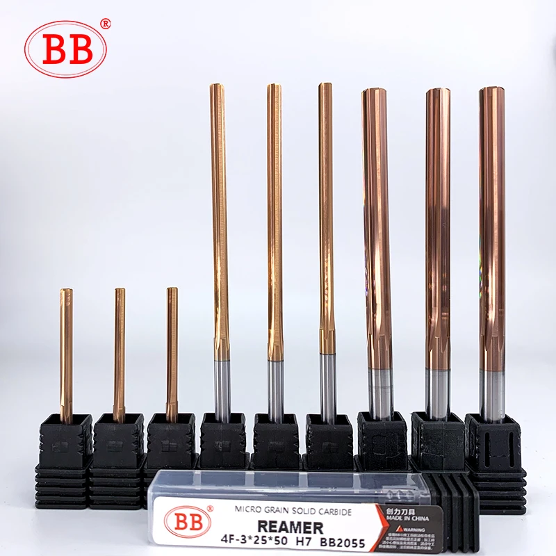BB 1mm to 20mm Carbide Machine Reamer Coated Straight Flute H7 Tolerance Chucking Hardened Steel Metal Cutter 4 6 Flute CNC Tool