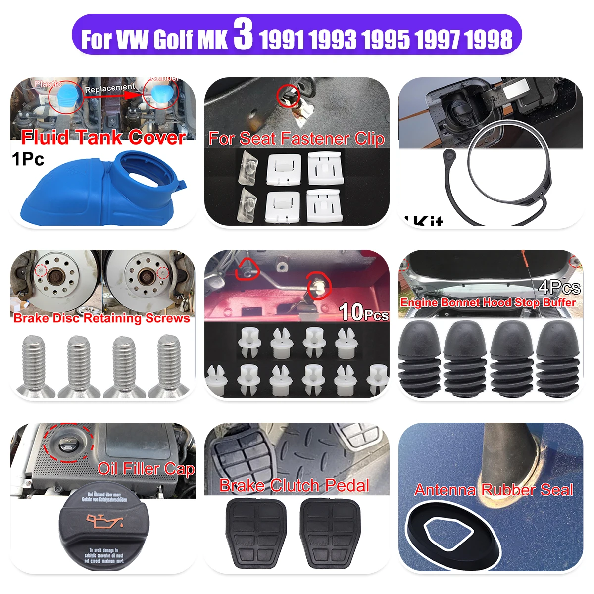 

Car Roof Aerial Base Gasket For VW Golf 3 MK3 1998 1996 1994 1992 1991 Oil Filler Cap Seat Runner Guide Clip Clutch Brake Pedal