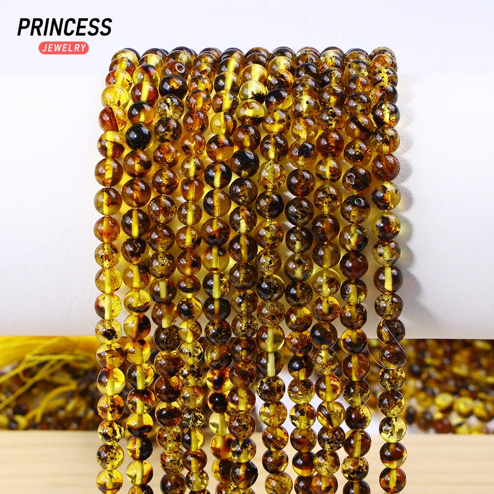 A++ Natural Baltic Sea Flower Amber 5-6mm Loose Gemstone Beads for Jewelry Making Bracelet Wholesale Beads DIY Accessories 3