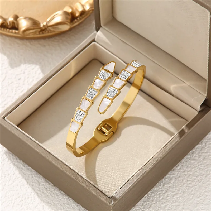 316L Stainless Steel Micro Inlaid Zircon Star Butterfly Bear Roman Digital Buckle Women's Bracelet Bangle Bracciali Donna 5
