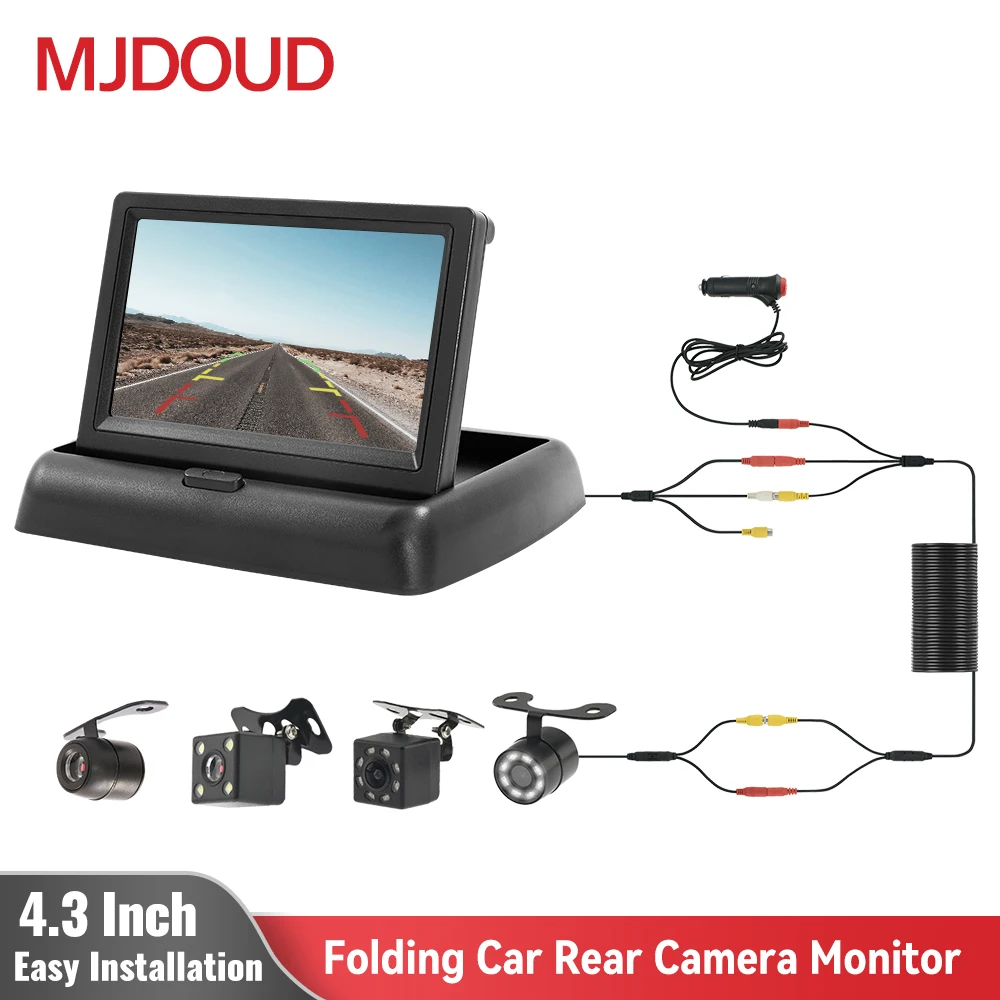 MJDOUD  Car Monitor with Rear View Camera 4.3" TFT LCD HD Screen LED Backup Camera for Vehicle Parking Easy Installation