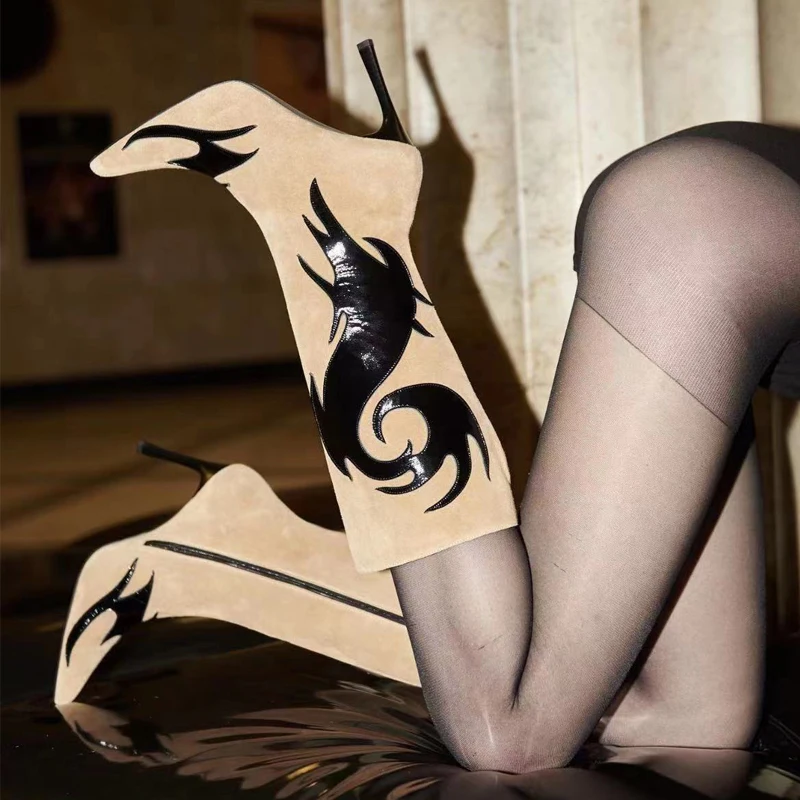 

Женские замшевые сапоги до колен, с острым носком, на высоком каблуке, с молнией сбоку