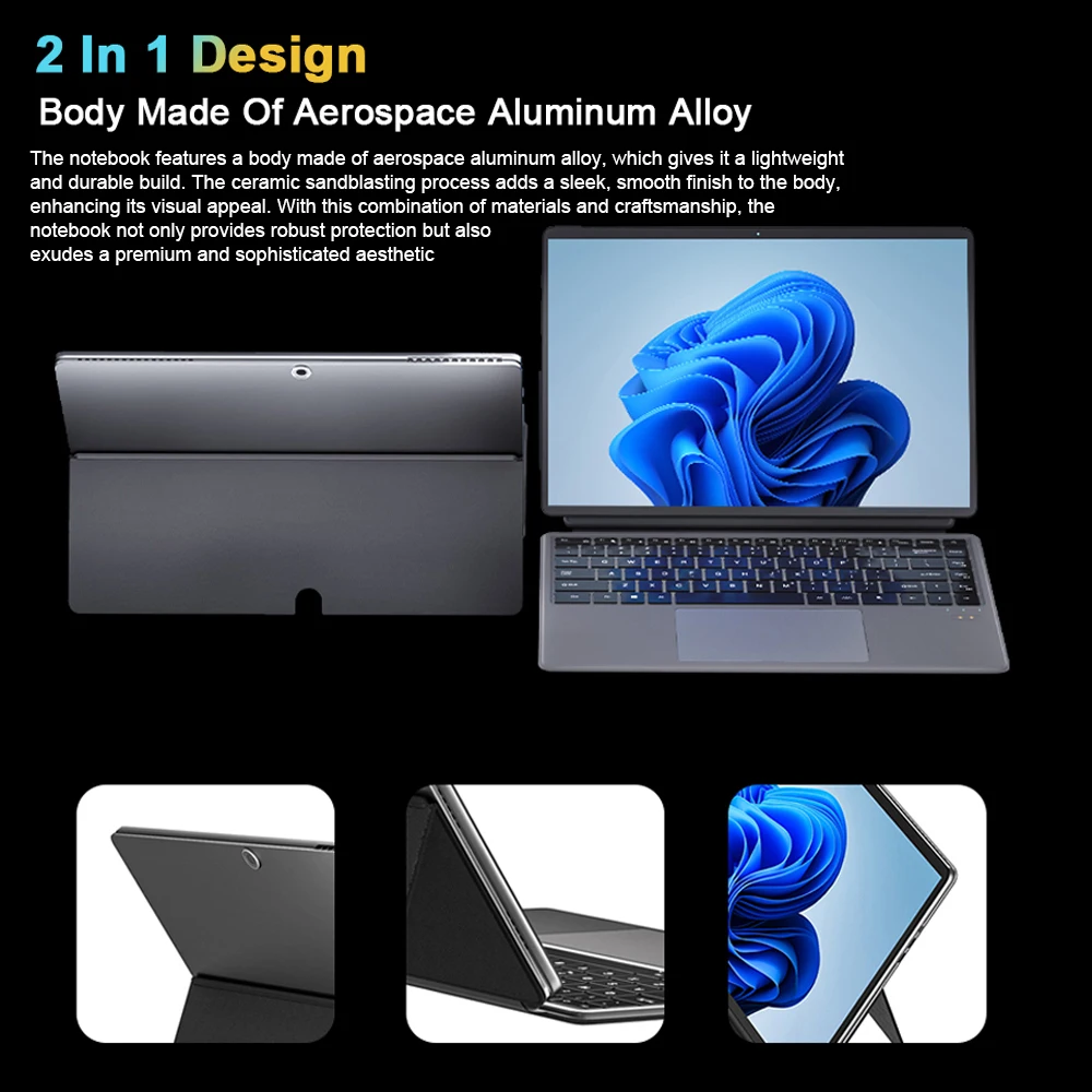 CRELANDER 2 in 1 Laptop Intel N100 14 Inch 2K Touch Screen DDR5 16GB Windows 11 RGB Keyboard Tablet Pc Mini Laptops Notebook 6