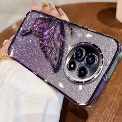 Butterfly Glitter Stand Phone Case for Realme 14 (Lavender)