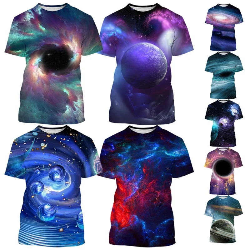 

Summer Fashion Starry Night Sky T-shirt Colorful Universe Space Vortex 3D Printing T-shirt Casual Personality Short Sleeve